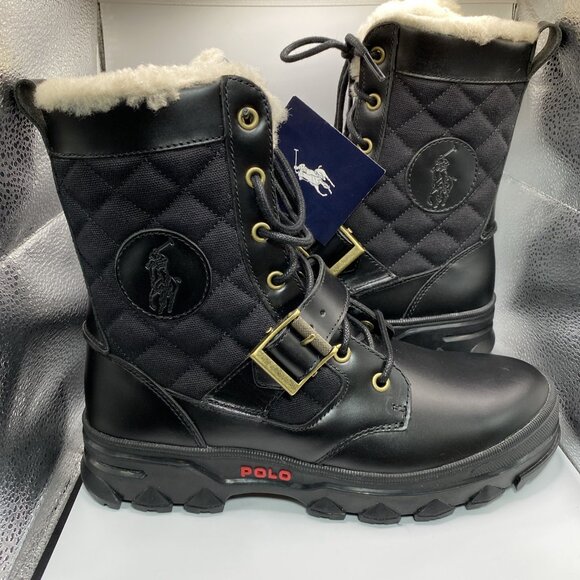 VTG 90s Polo Ralph Lauren Leather Hayward Boots Men's 8.5 D Quilted Shearling - Picture 1 of 16